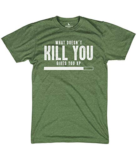 What Doesn't Kill You Gives You XP Funny Dungeons and Dragons Video Game Dice Shirts Heather Black