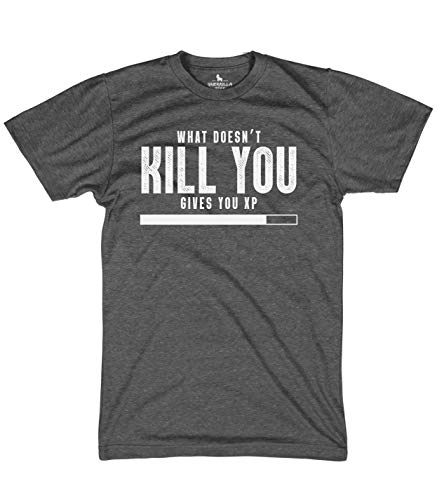 What Doesn't Kill You Gives You XP Funny Dungeons and Dragons Video Game Dice Shirts Heather Black